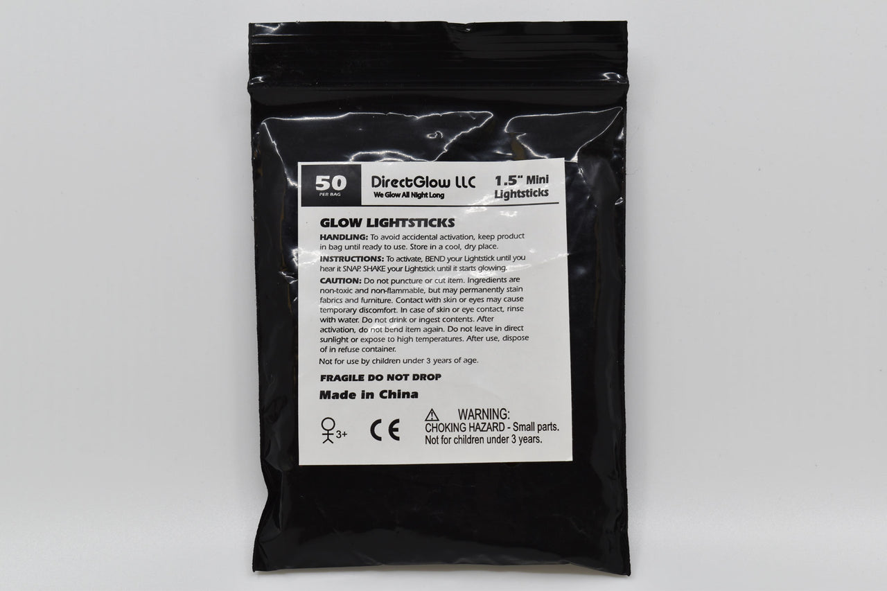 1.5 inch Assorted Mini Glow Sticks- 50 Per Package