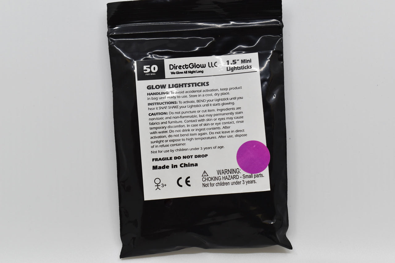 1.5 inch Purple Mini Glow Sticks- 50 Per Package