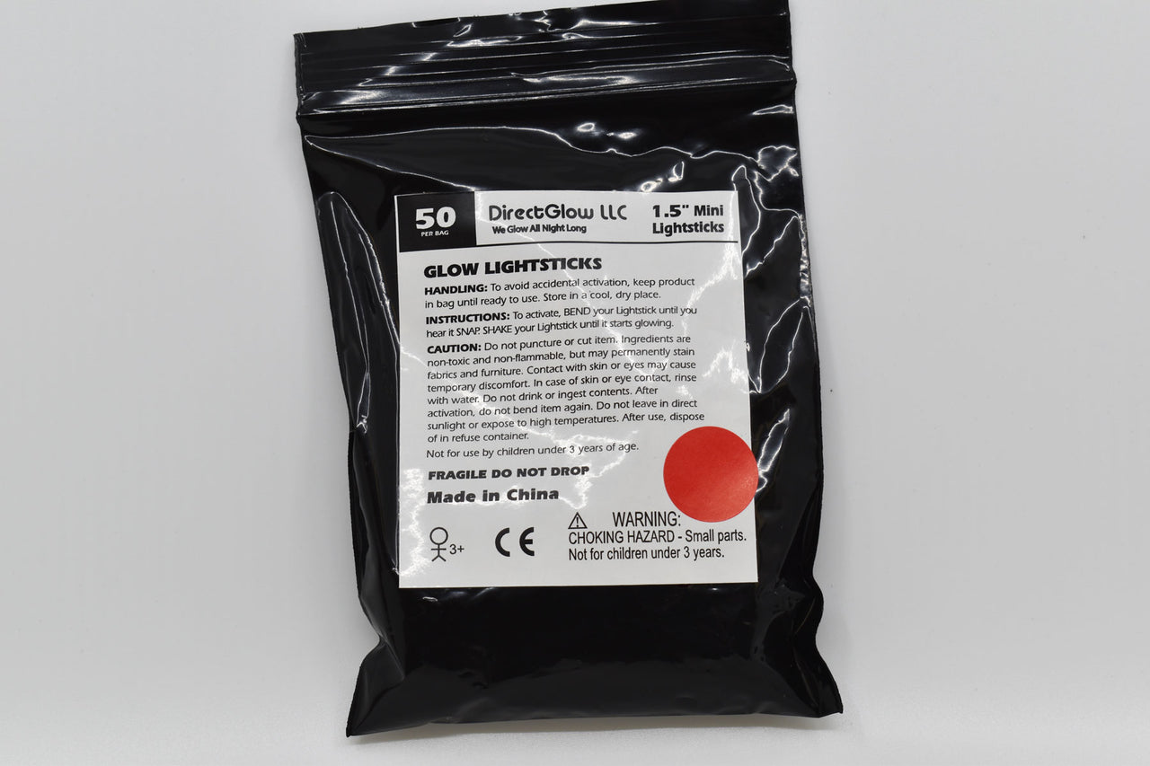 1.5 inch Red Mini Glow Sticks- 50 Per Package