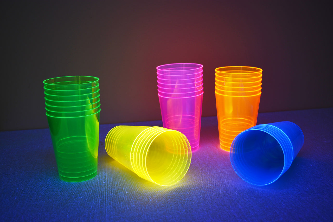 10oz Neon Assorted UV Blacklight Reactive Hard Plastic Glow Party Cups