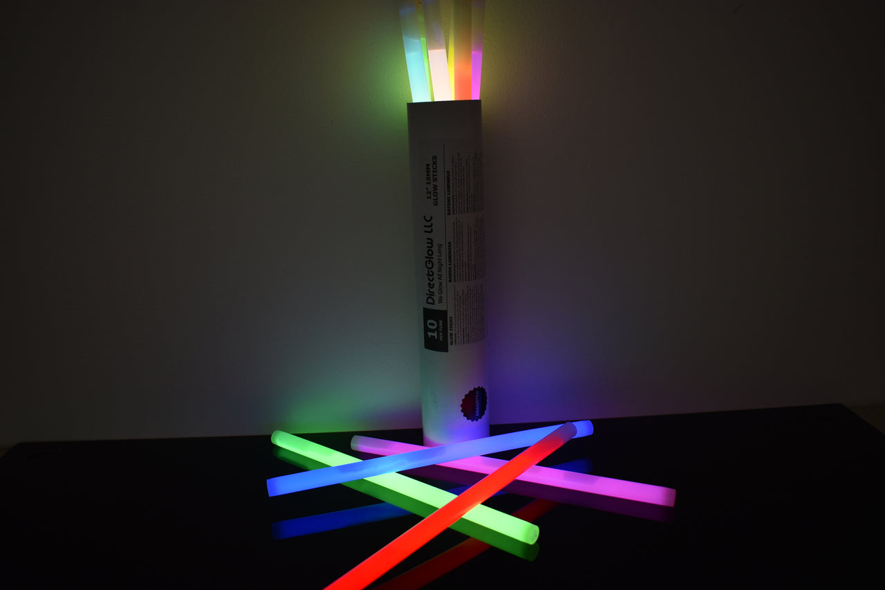 12 inch 15mm Assorted Premium Glow Sticks- 10 Per Package