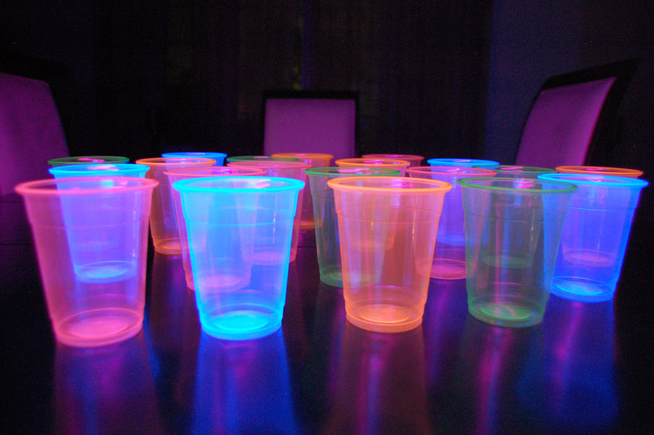 12oz Neon Assorted UV Blacklight Reactive Soft Plastic Glow Party Cups