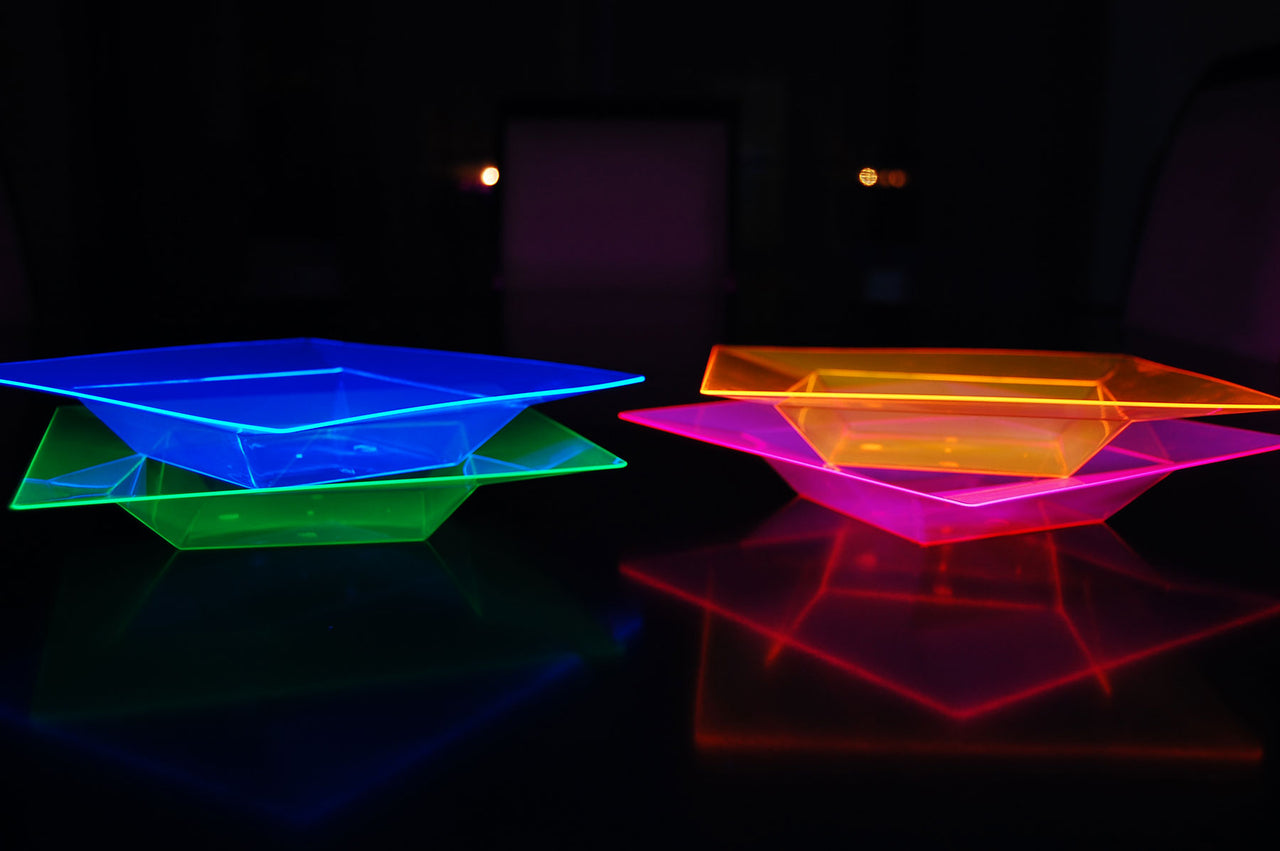 12 Ounce Neon UV Blacklight Reactive Square Twist Glow Party Bowls- 10 Count