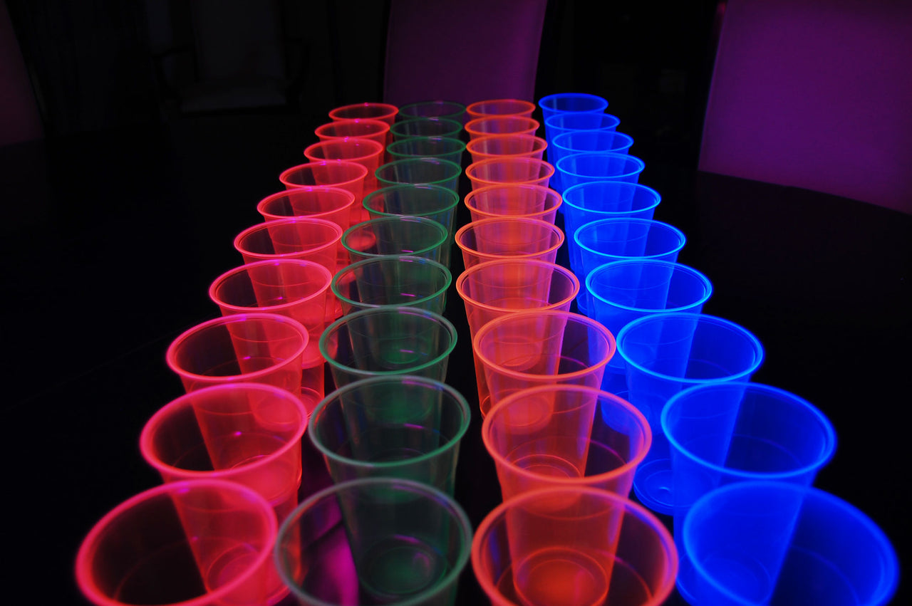 16oz Neon Assorted UV Blacklight Reactive Soft Plastic Glow Party Cups