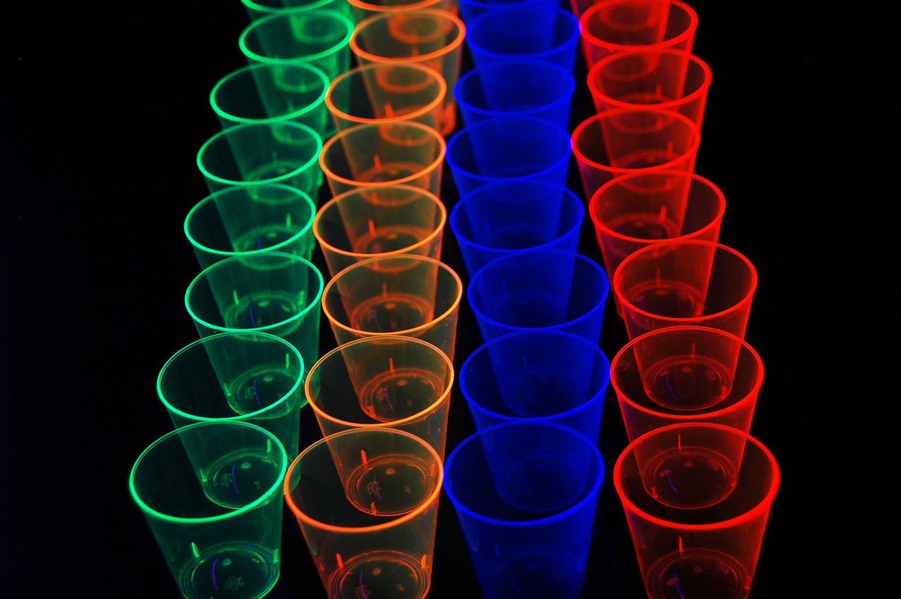 1 Ounce 50ct Neon UV Blacklight Reactive Glow Party Shot Glasses