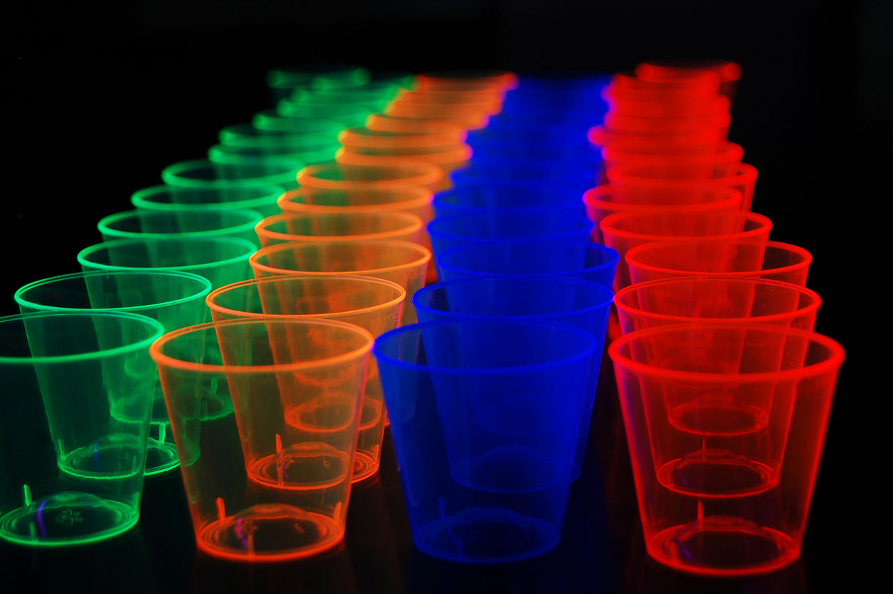 1 Ounce 50ct Neon UV Blacklight Reactive Glow Party Shot Glasses