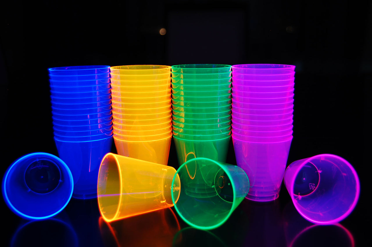 2 Ounce 60ct Neon UV Blacklight Reactive Glow Party Shot Glasses