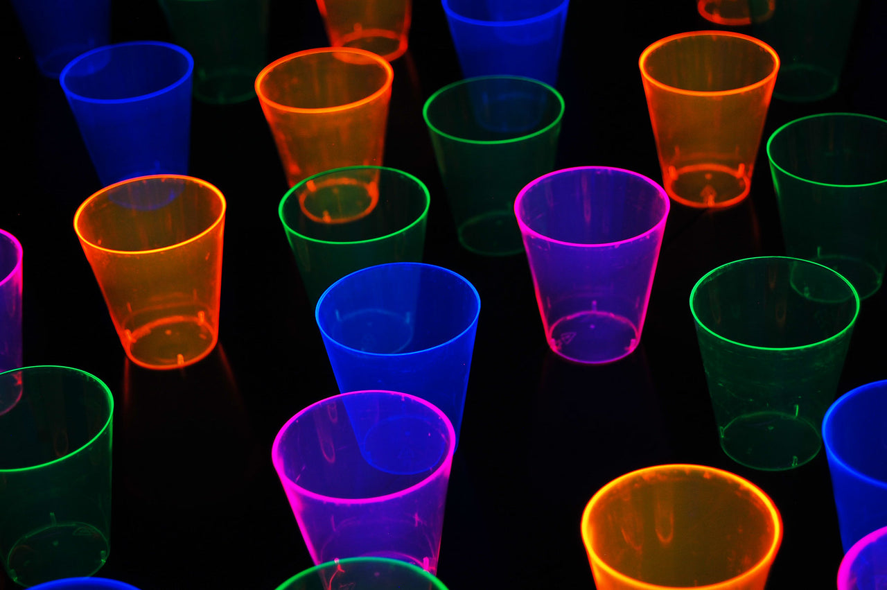 2 Ounce 60ct Neon UV Blacklight Reactive Glow Party Shot Glasses