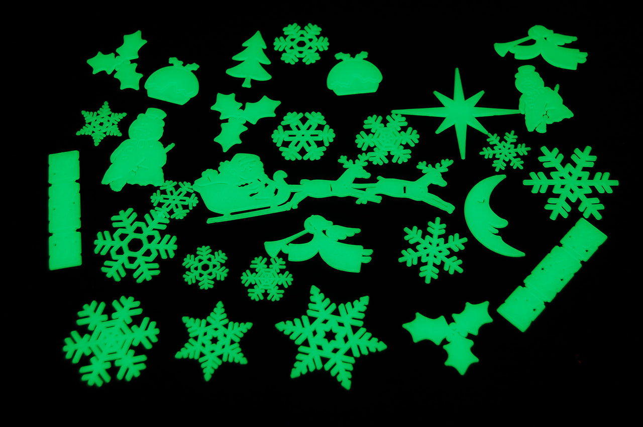 30 Piece Glow in the Dark Christmas Shapes Wall Ceiling Decor