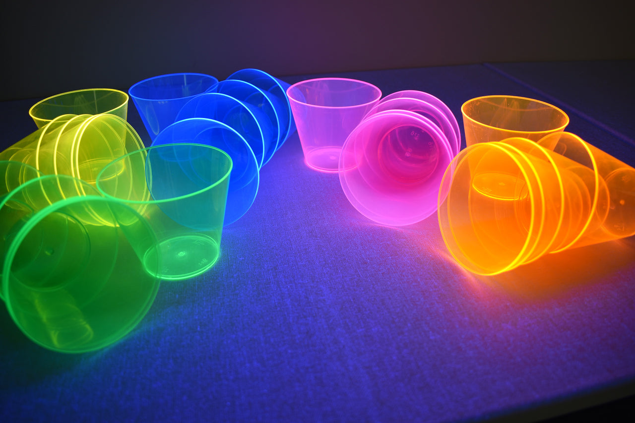 9oz Neon Assorted UV Blacklight Reactive Hard Plastic Glow Party Cups