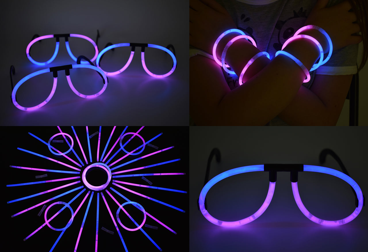 Blue Pink Bi-Color Glow Stick Eye Glasses Bracelets Bulk Pack- 50 Pairs