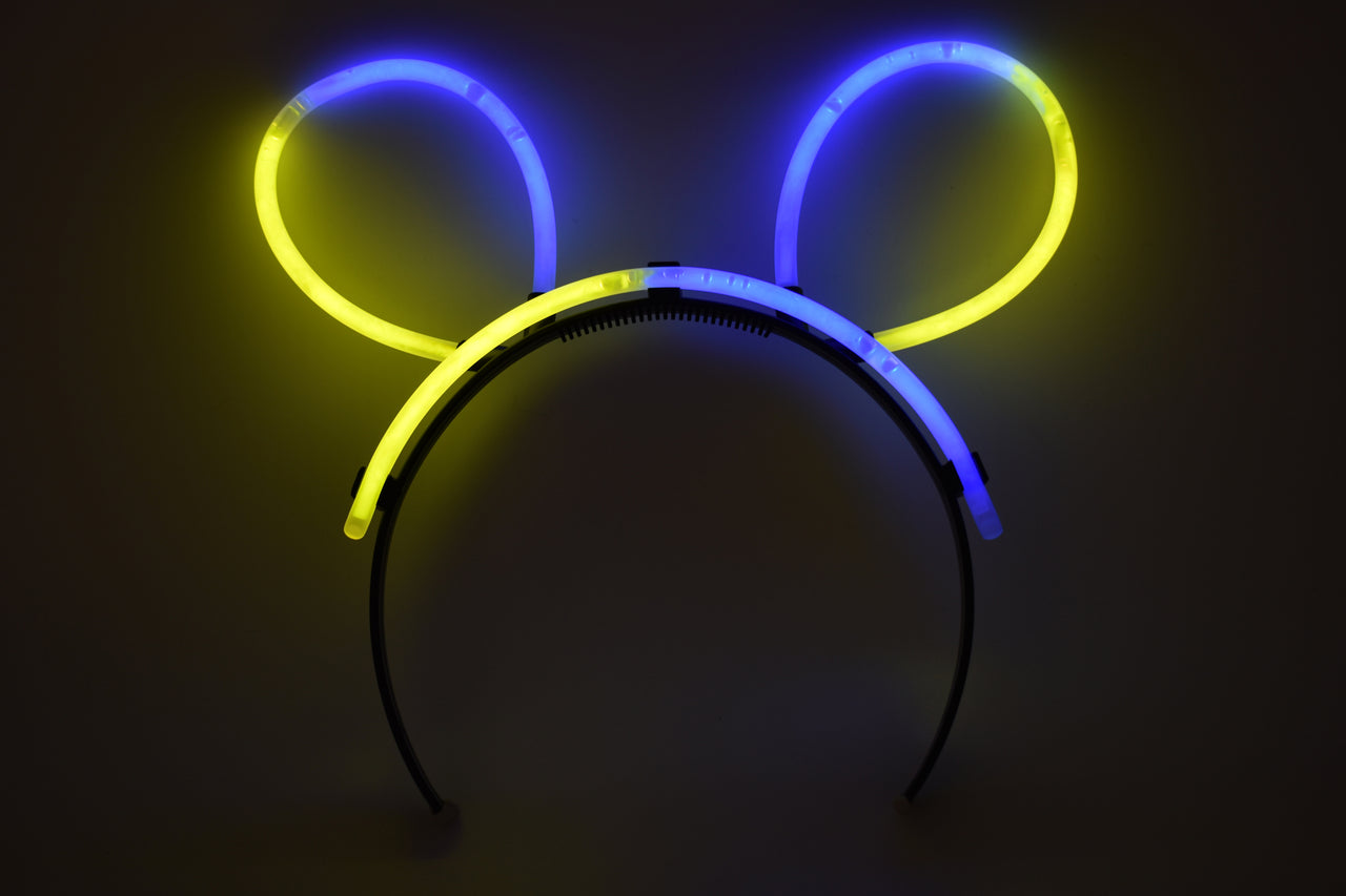Blue Yellow Bunny Ears- Bi-Color Glow Stick Bunny Ears - 33 Pairs