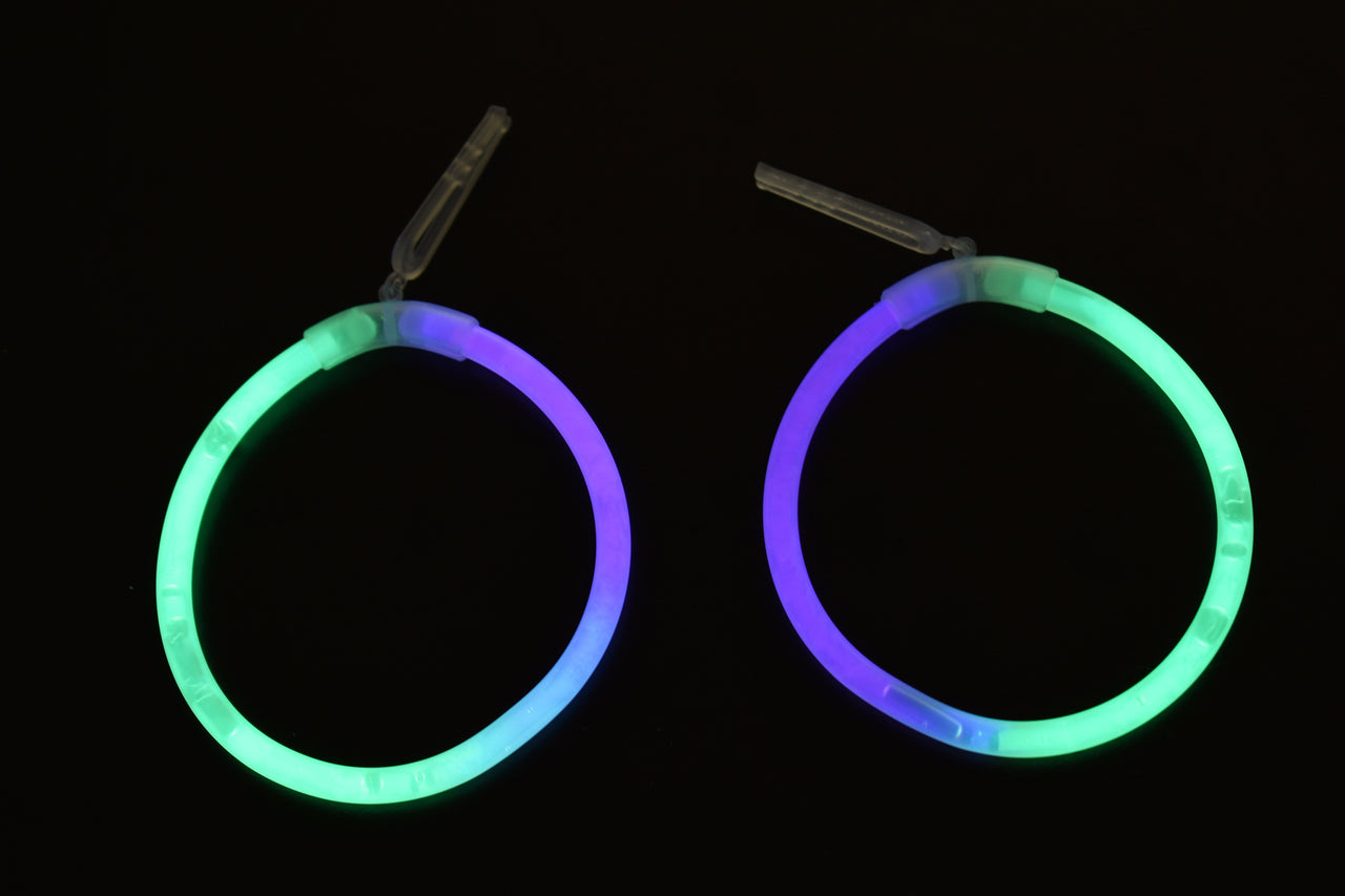Purple Green Bi-Color Glow Stick Hoop Earrings- 50 Pairs