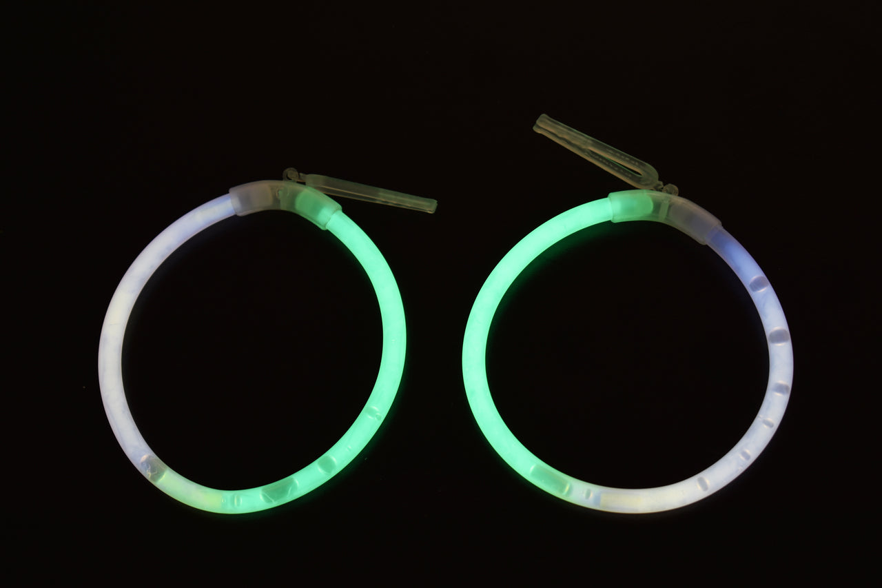 White Green Bi-Color Glow Stick Hoop Earrings- 50 Pairs