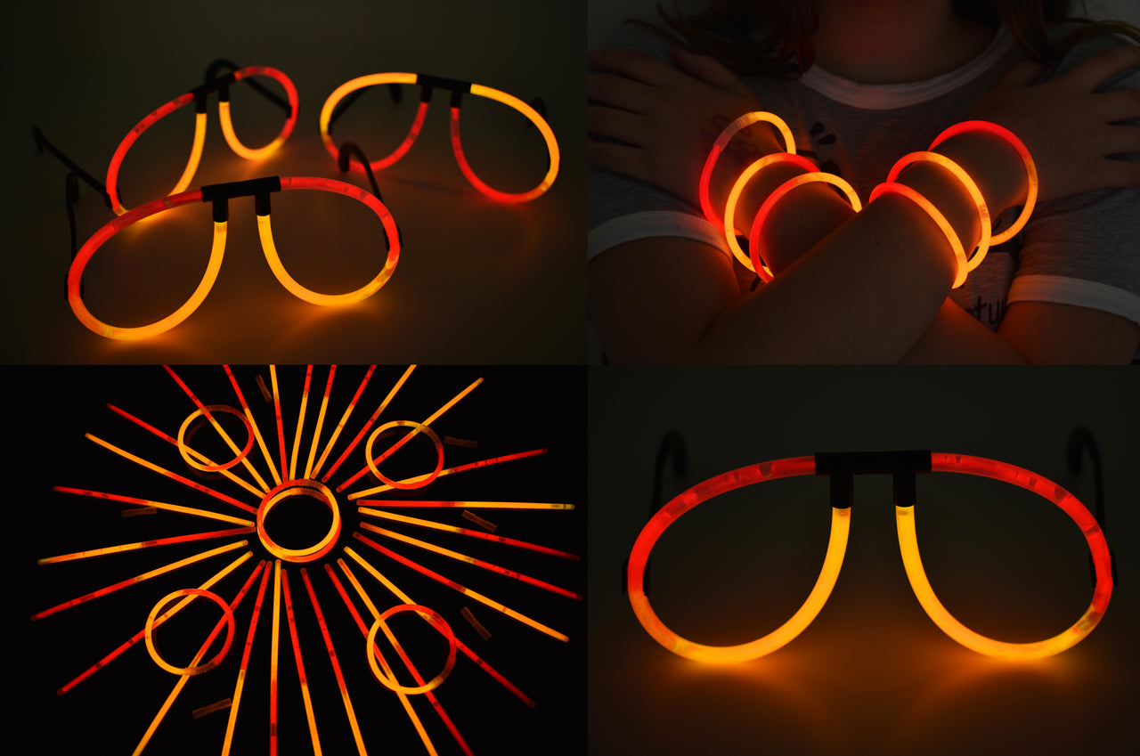 Orange Red Bi-Color Glow Stick Eye Glasses Bracelets Bulk Pack- 50 Pairs