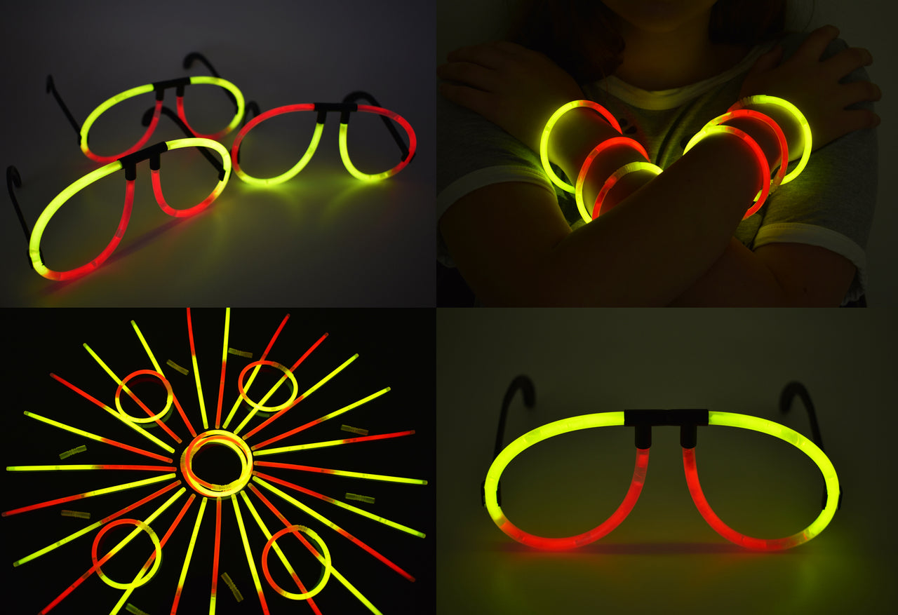 Red Yellow Bi-Color Glow Stick Eye Glasses Bracelets Bulk Pack- 50 Pairs