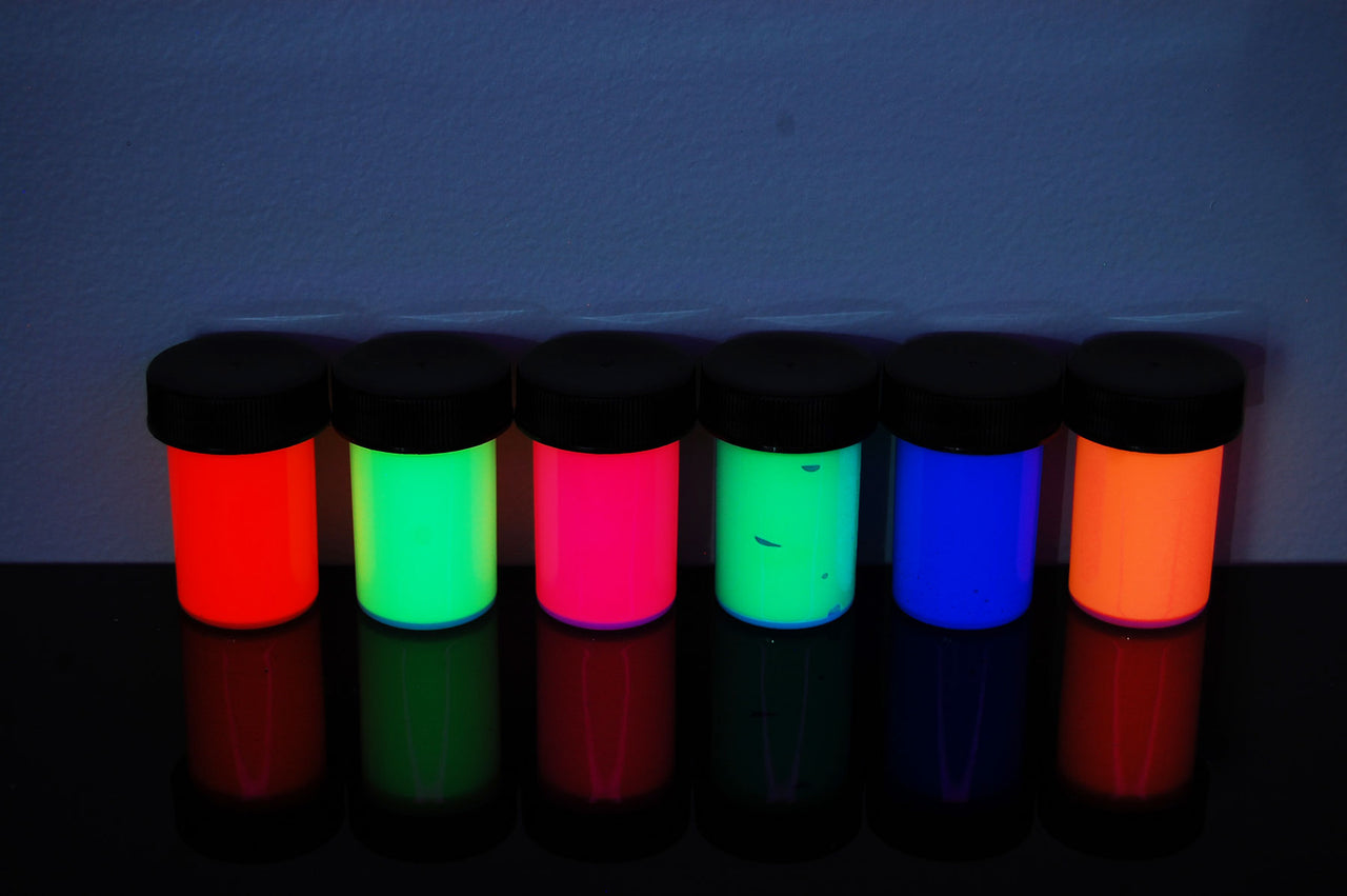 Blacklight Reactive Fluorescent Acrylic Paints 6 Pack 3/4 Ounce Jars