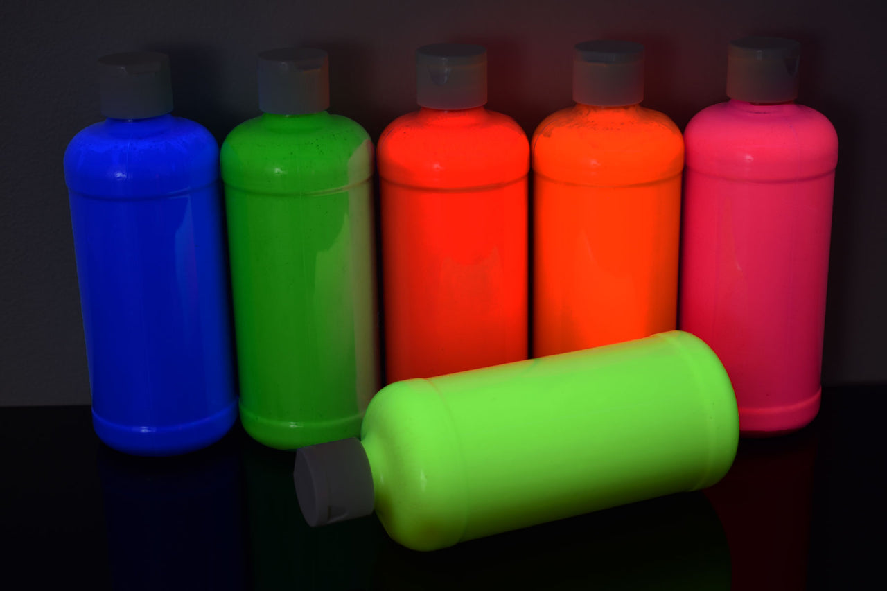 Blacklight Reactive Fluorescent Acrylic Paints 6 Pack 16 Ounce Bottles