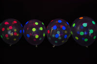 Thumbnail for 11 Inch UV Blacklight Neon Polka Dot Clear Latex Print Balloons