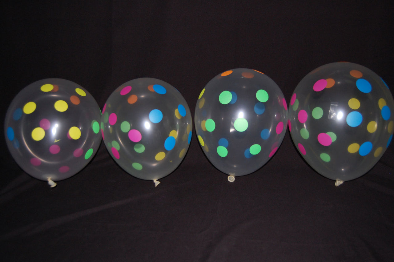 11 Inch UV Blacklight Neon Polka Dot Clear Latex Print Balloons