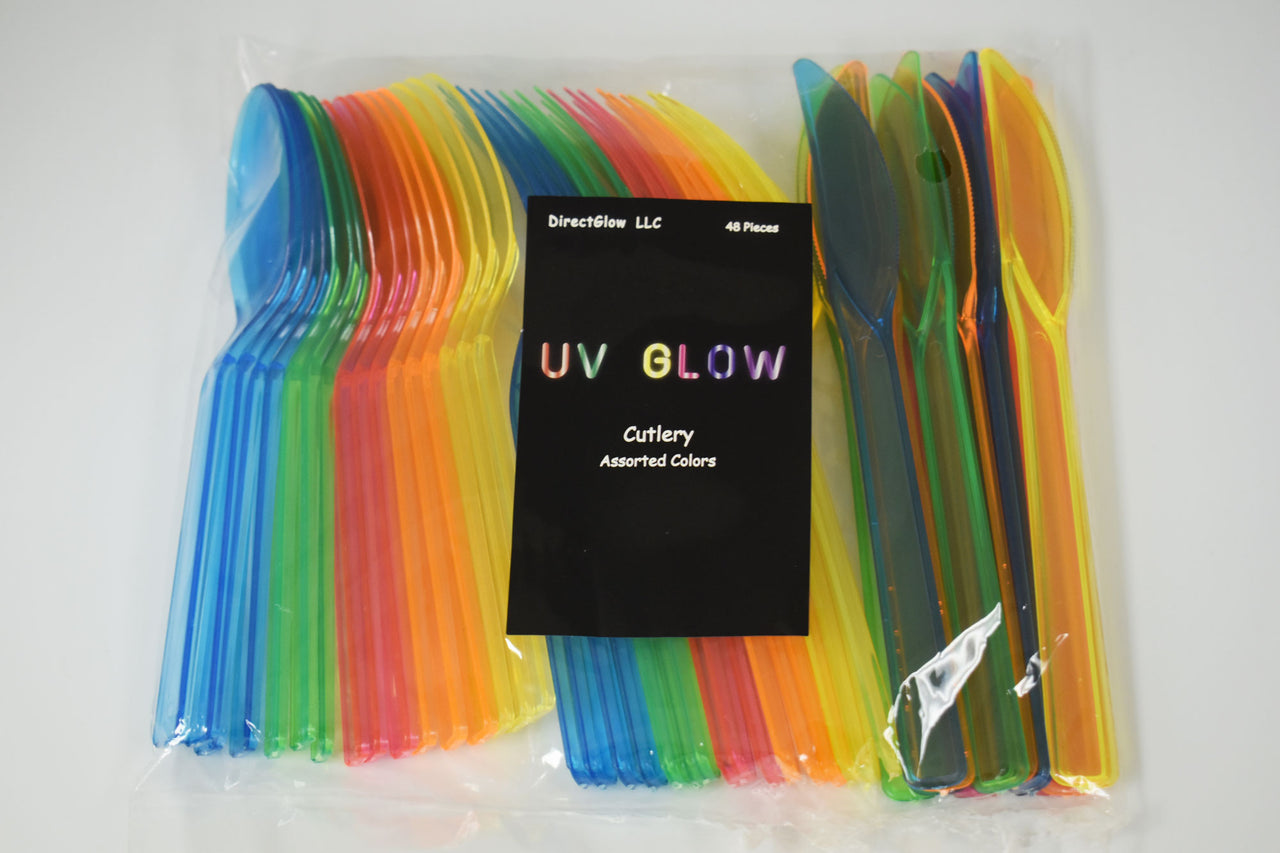 Assorted UV Blacklight Reactive Cutlery Set- 48 Count