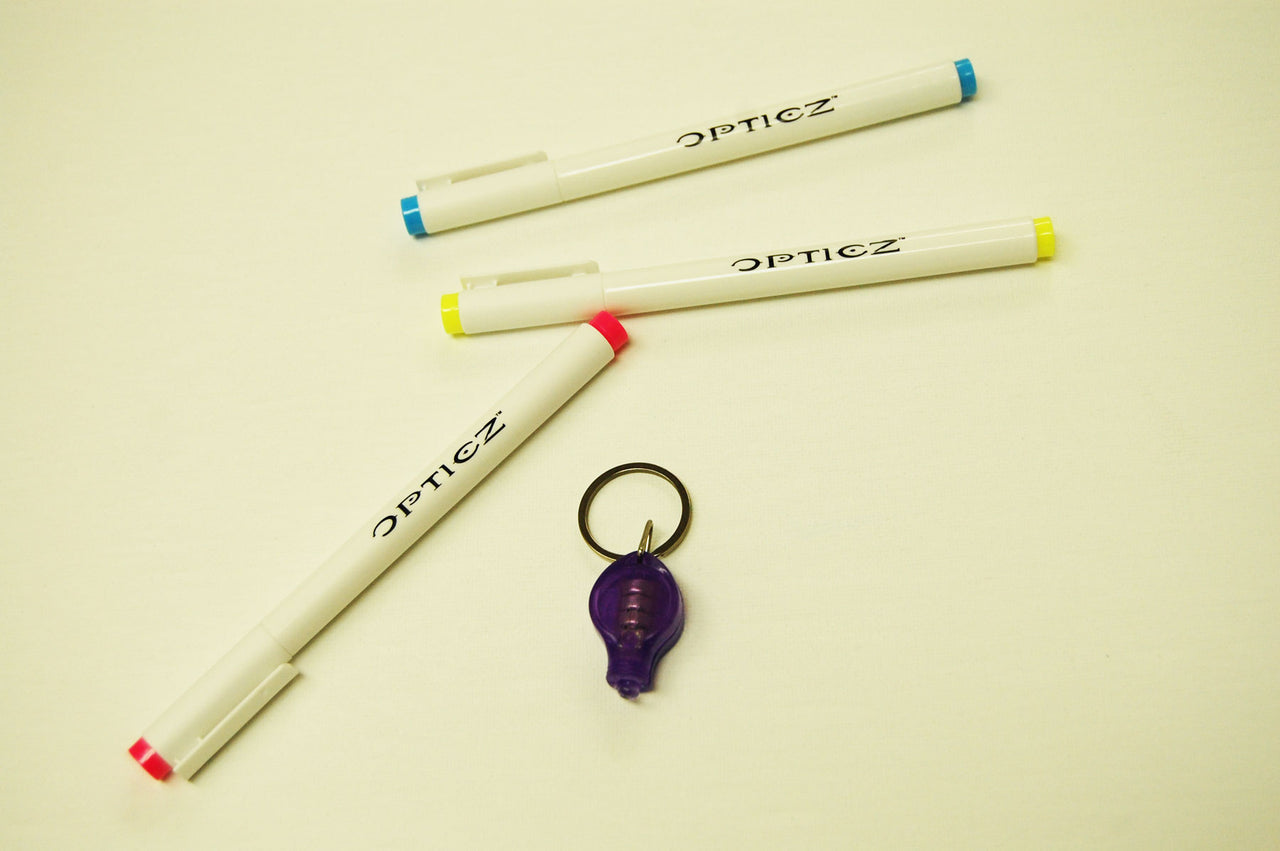 Opticz 3 Pack Invisible UV Blacklight Ink Marker Blue Red Yellow with UV Light