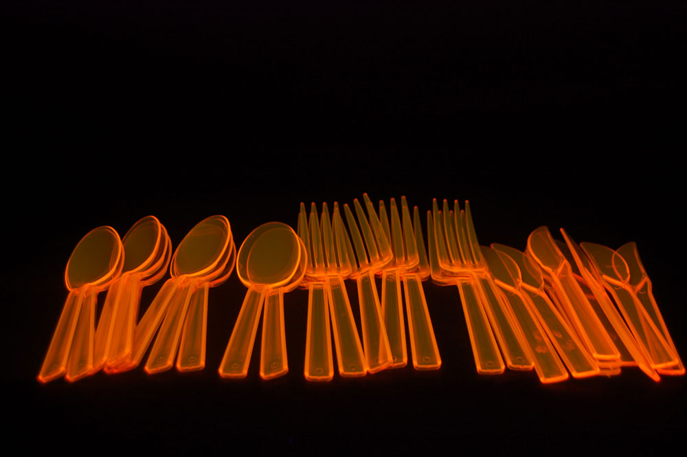 Orange UV Blacklight Reactive Cutlery Set- 51 Count
