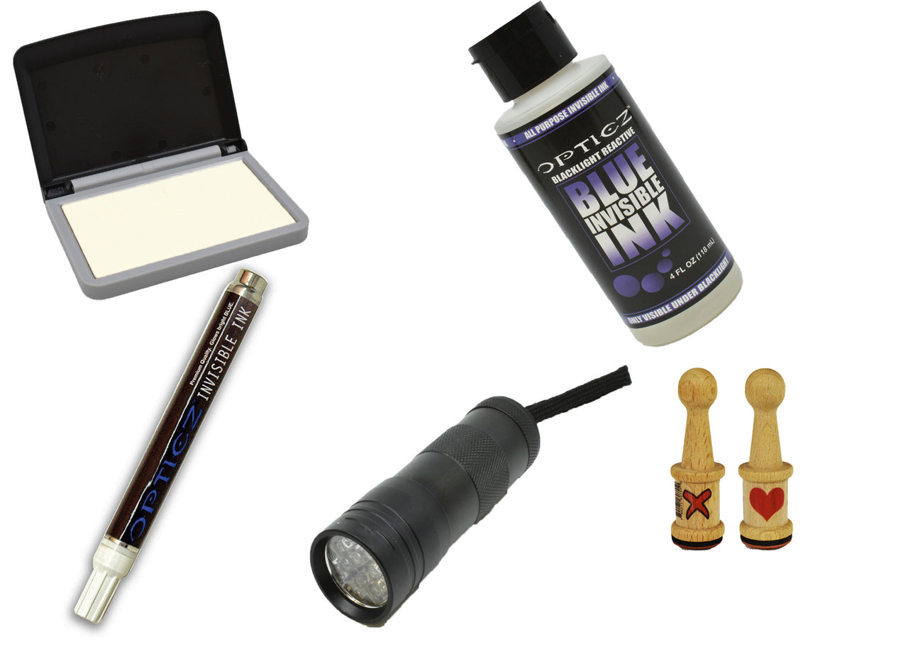 Opticz Blacklight Reactive Invisible UV Ink Hand Stamping Document Marking Variety Kit