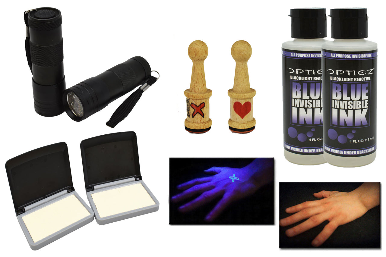 Opticz Blacklight Reactive Invisible UV Ink Hand Stamping Document Marking Economy Kit