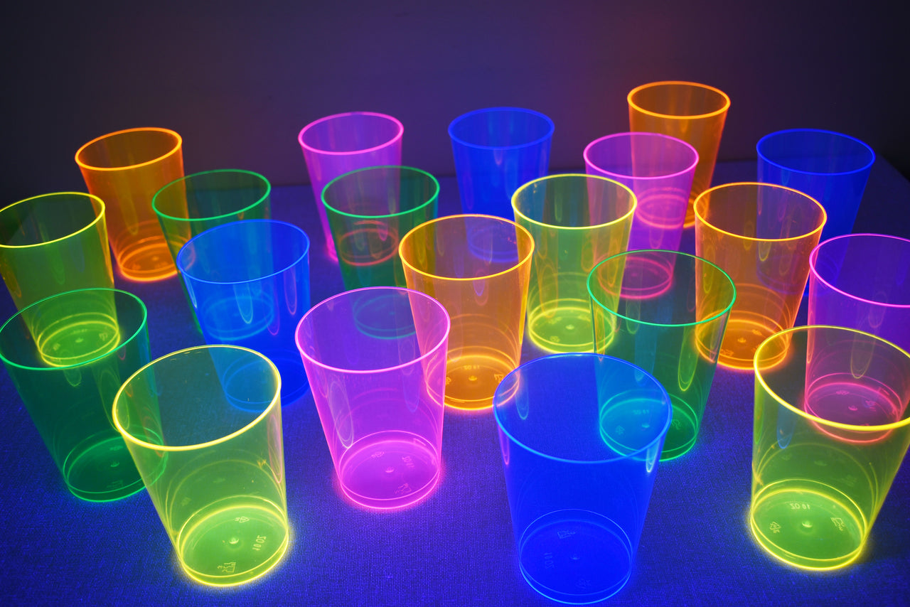 10oz Neon Assorted UV Blacklight Reactive Hard Plastic Glow Party Cups