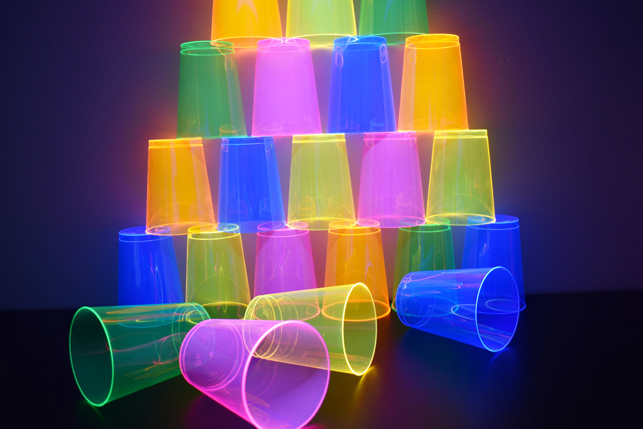 10oz Neon Assorted UV Blacklight Reactive Hard Plastic Glow Party Cups