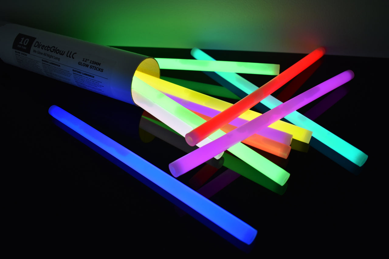 12 inch 15mm Assorted Premium Glow Sticks- 10 Per Package