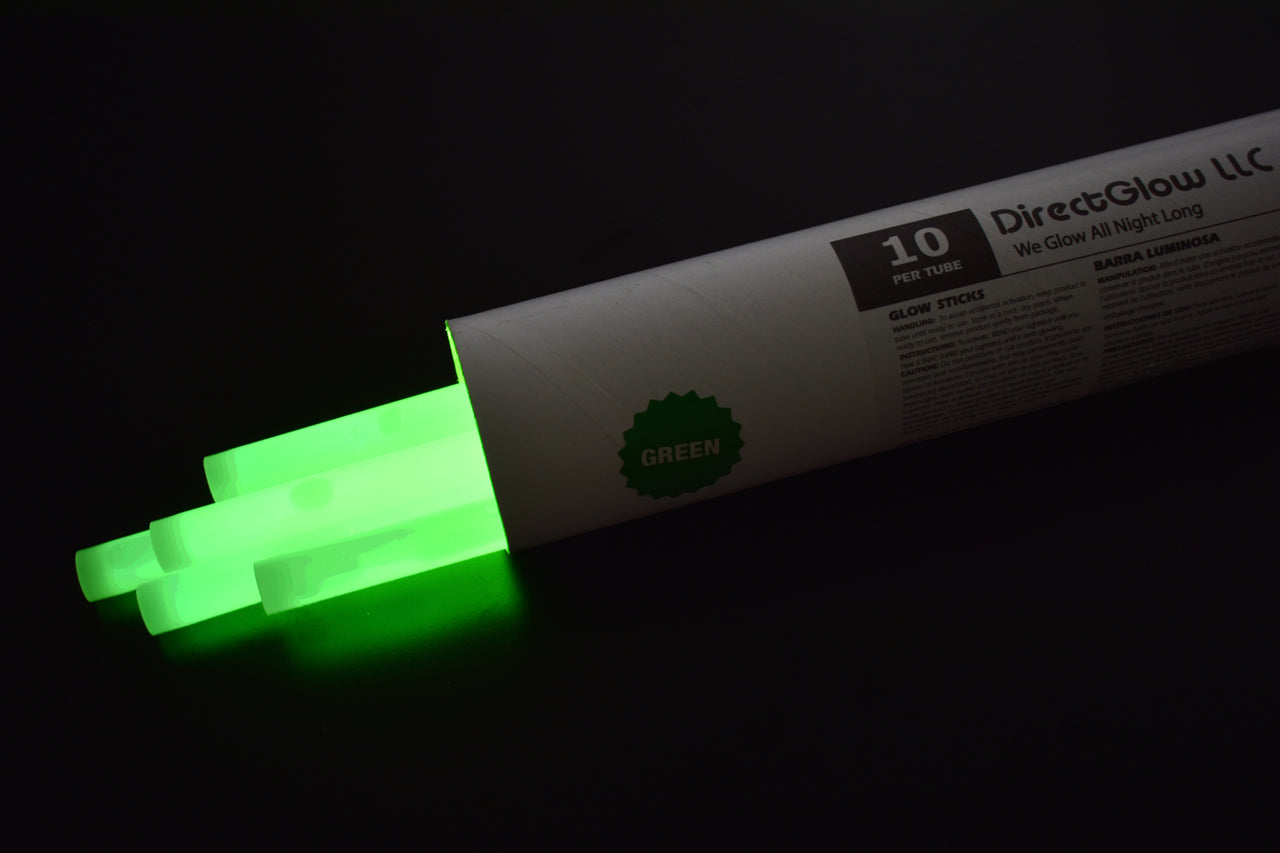 12 inch 15mm Green Premium Glow Sticks- 10 Per Package