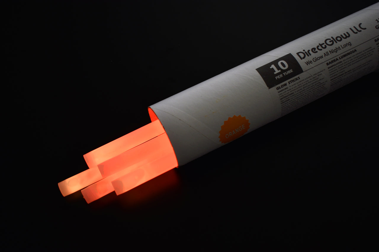 12 inch 15mm Orange Premium Glow Sticks- 10 Per Package