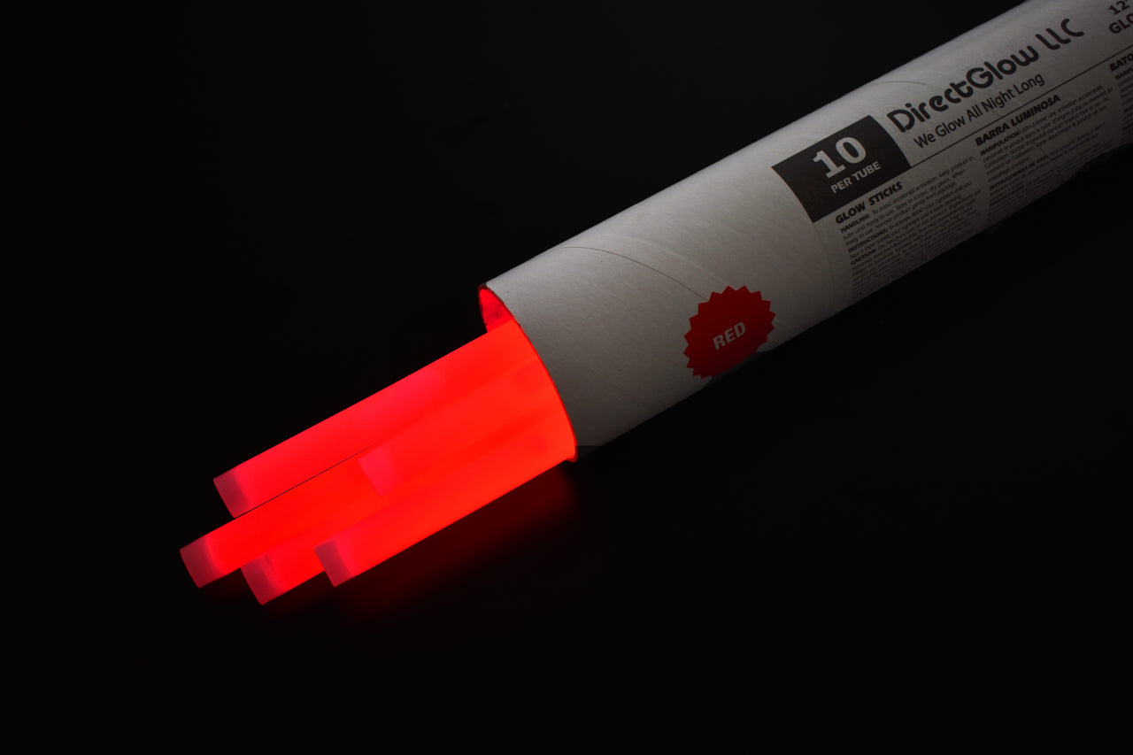 12 inch 15mm Red Premium Glow Sticks- 10 Per Package