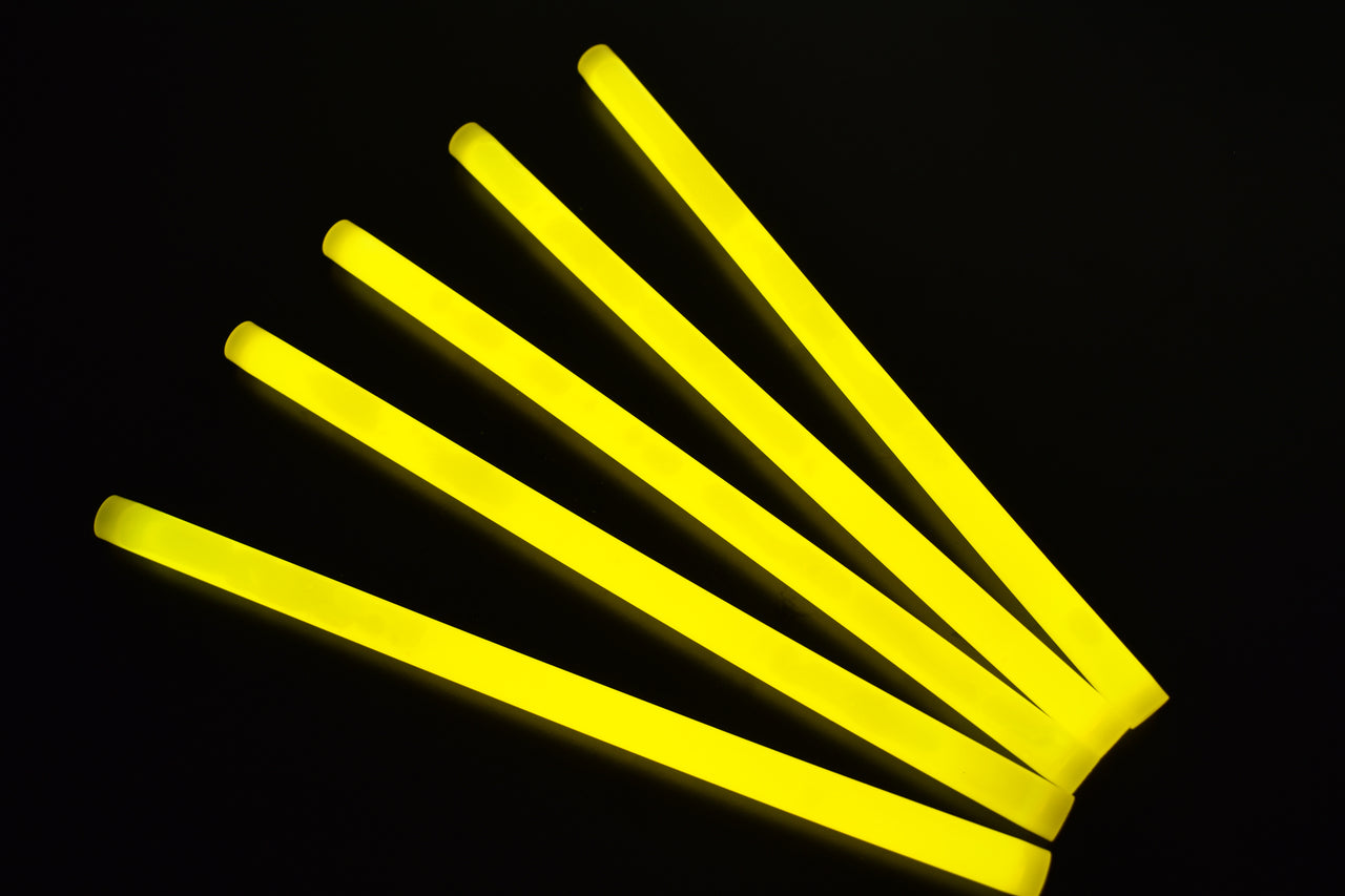12 inch 15mm Yellow Premium Glow Sticks- 10 Per Package