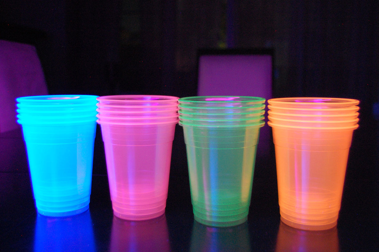 12oz Neon Assorted UV Blacklight Reactive Soft Plastic Glow Party Cups