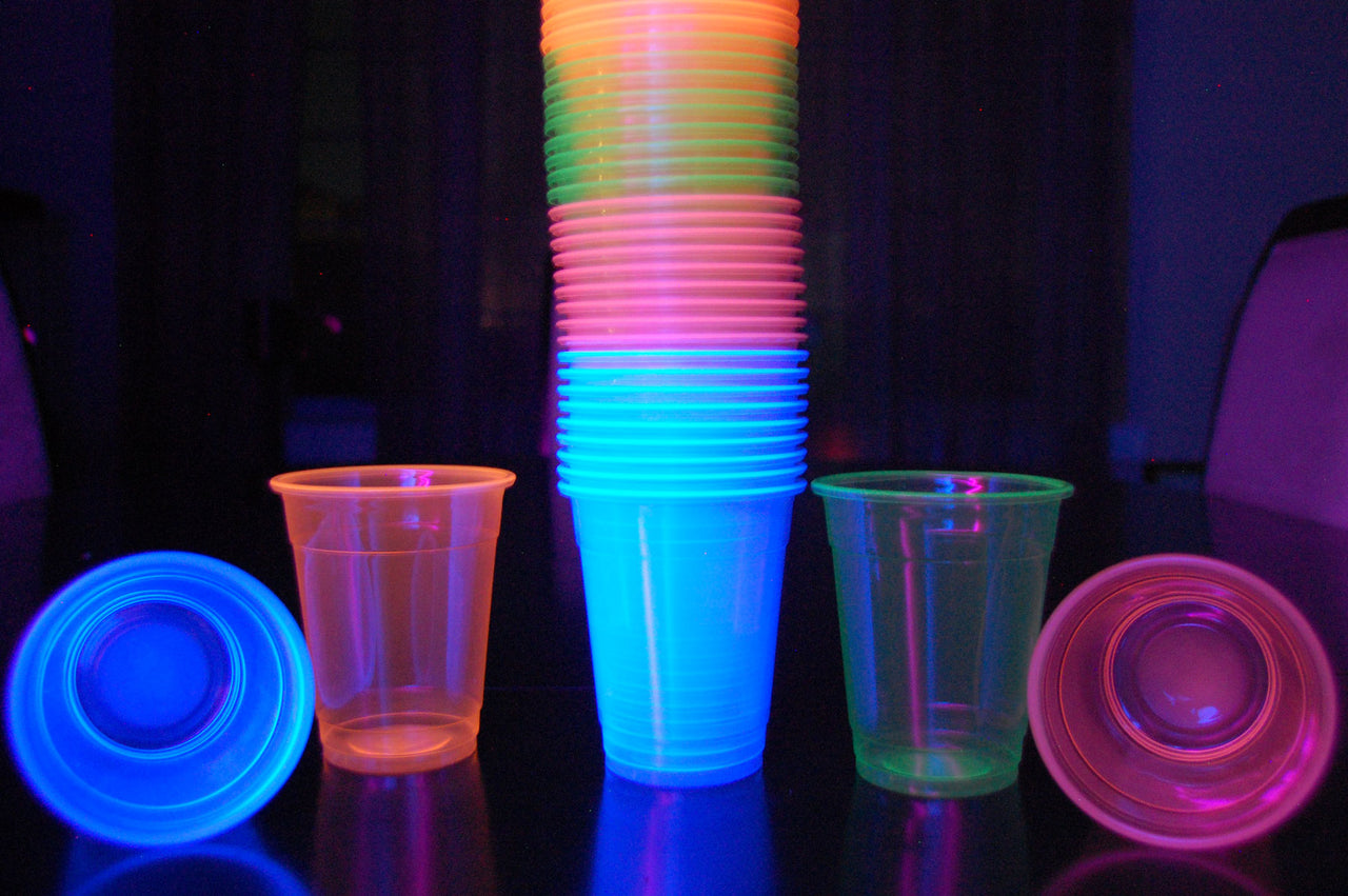 12oz Neon Assorted UV Blacklight Reactive Soft Plastic Glow Party Cups