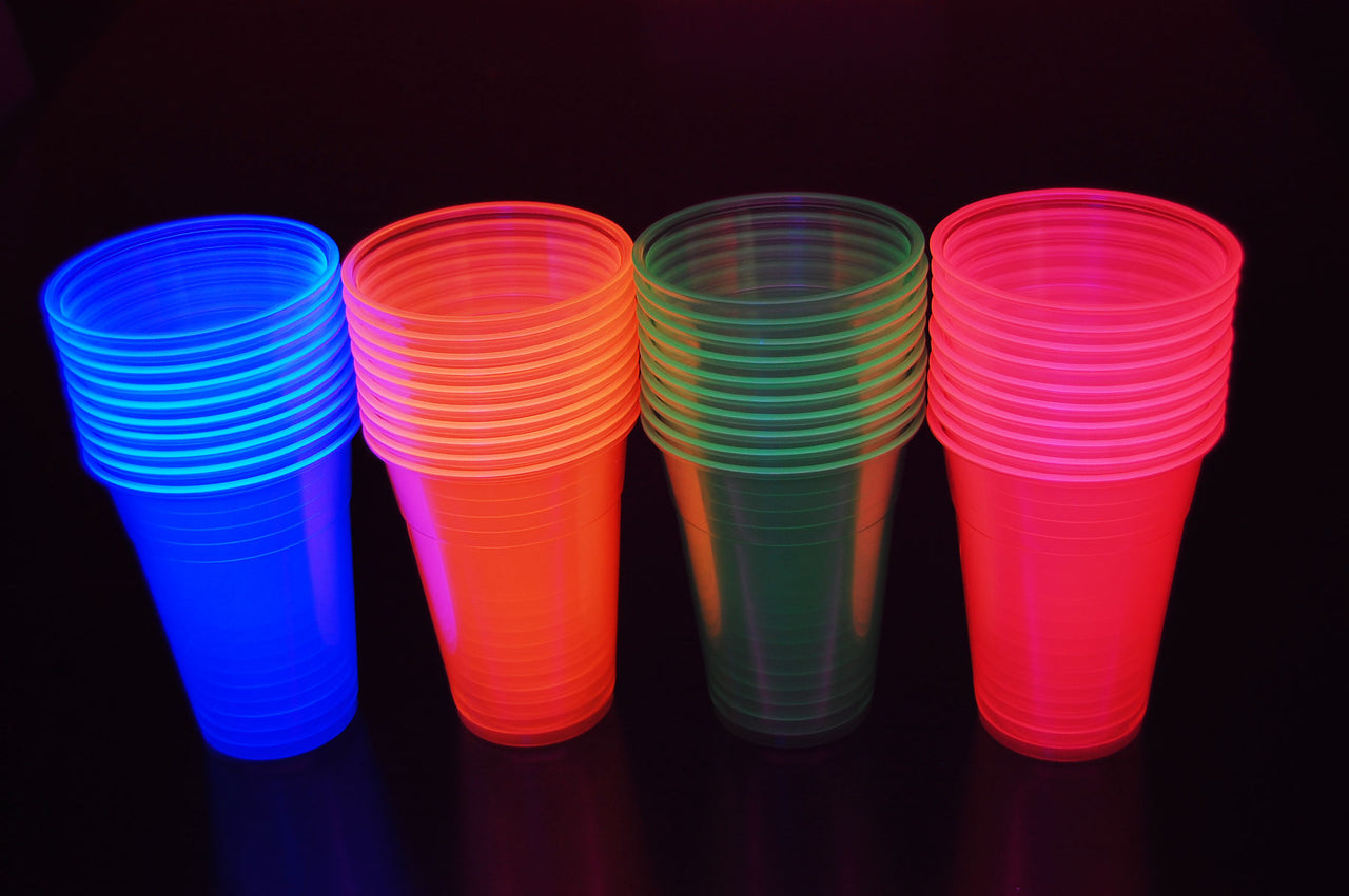 16 Ounce Colorful Reusable Plastic Party Cups, Neon Birthday