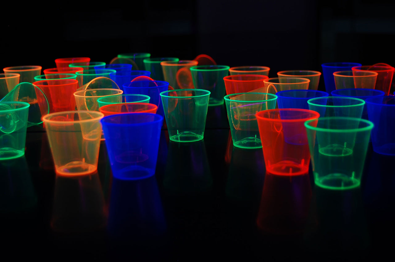 1 Ounce 50ct Neon UV Blacklight Reactive Glow Party Shot Glasses