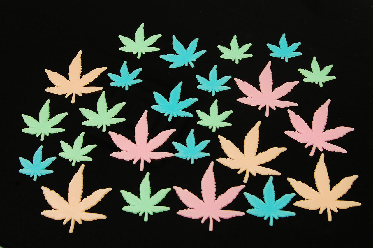 24 Piece Glow in the Dark Multicolor Marijuana Pot Leaves Wall Ceiling Decor