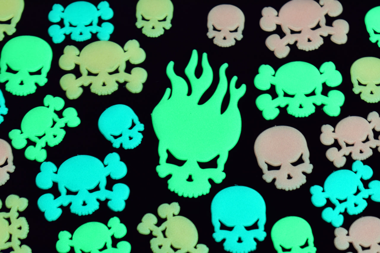 24 Piece Glow in the Dark Multicolor Skulls Wall Ceiling Decor