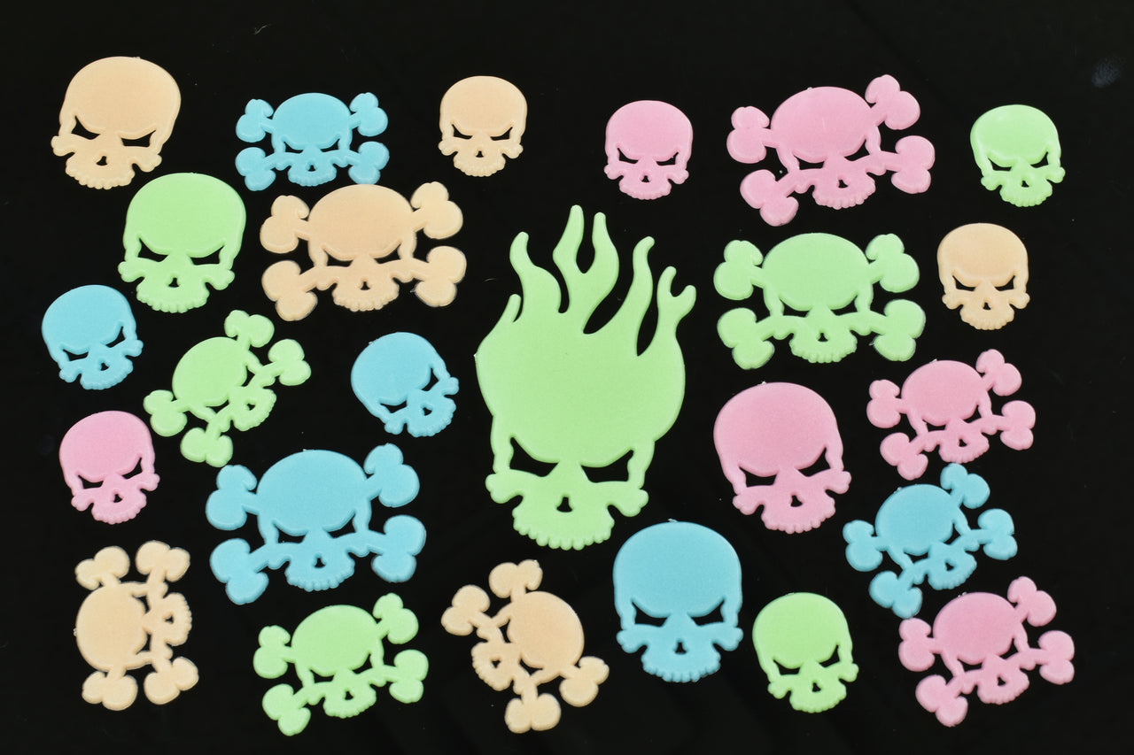 24 Piece Glow in the Dark Multicolor Skulls Wall Ceiling Decor