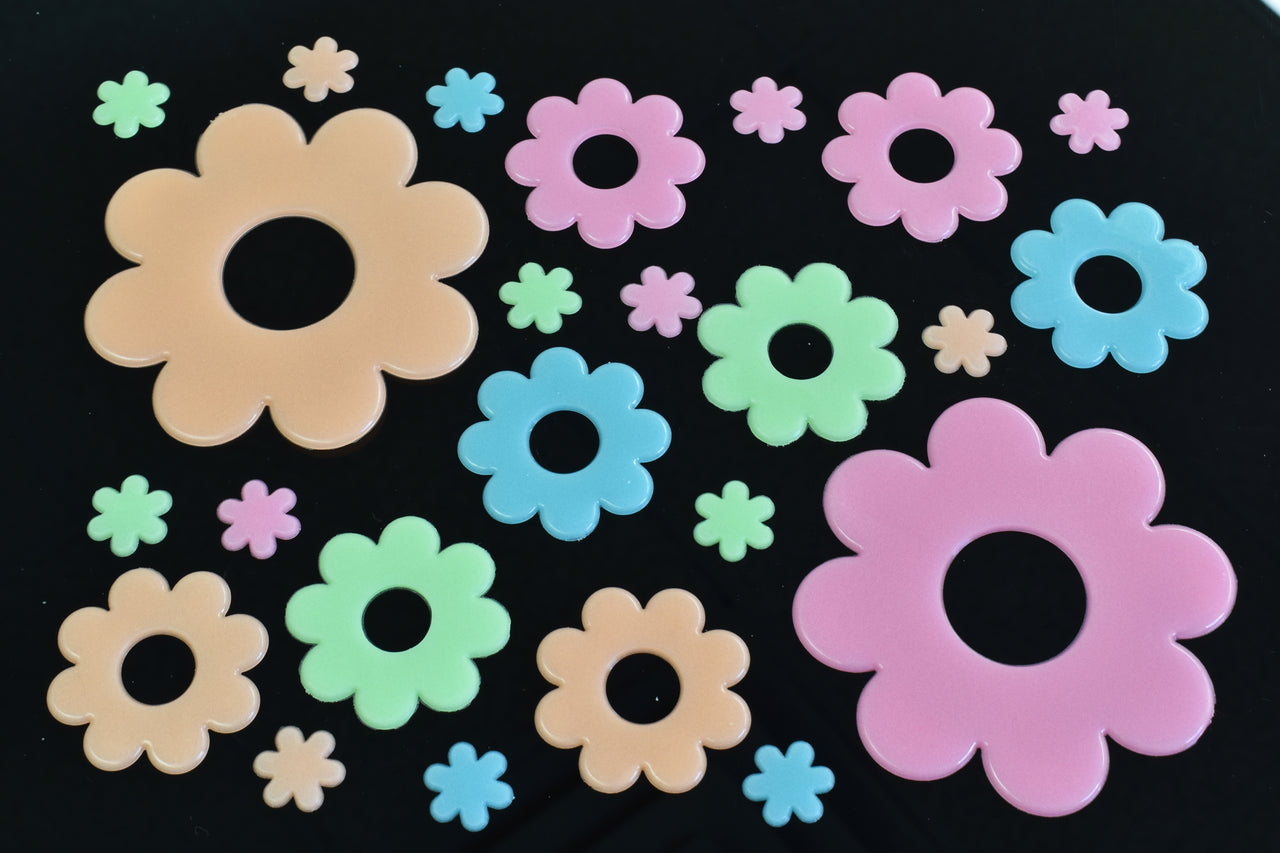 24 Piece Glow in the Dark Multicolor Flowers Wall Ceiling Decor