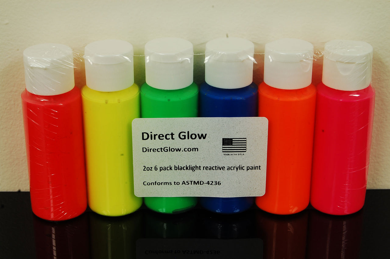Blacklight Reactive Fluorescent Acrylic Paints 6 Pack 2 Ounce