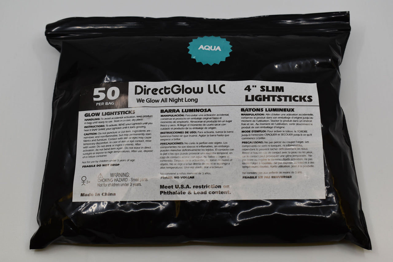 4 inch 10mm Aqua Glow Sticks- 50 Per Package