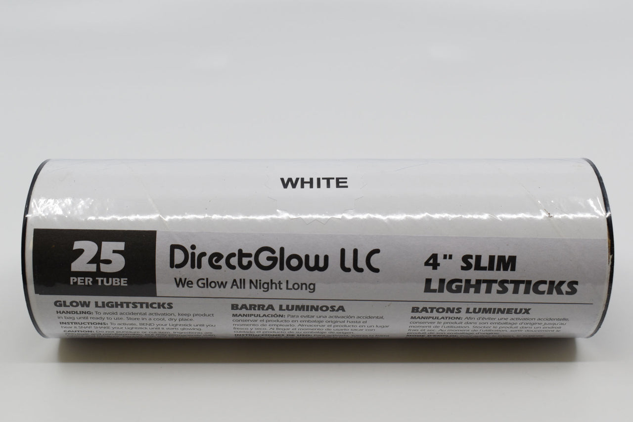 4 inch 10mm White Glow Sticks- 25 Per Package