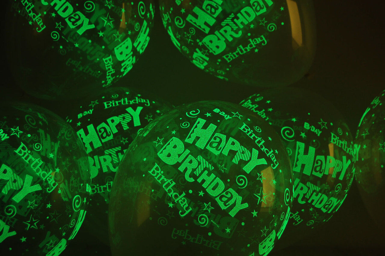 DirectGlow 11 inch Luminous Glow in the Dark Clear Latex Happy Birthday Balloons