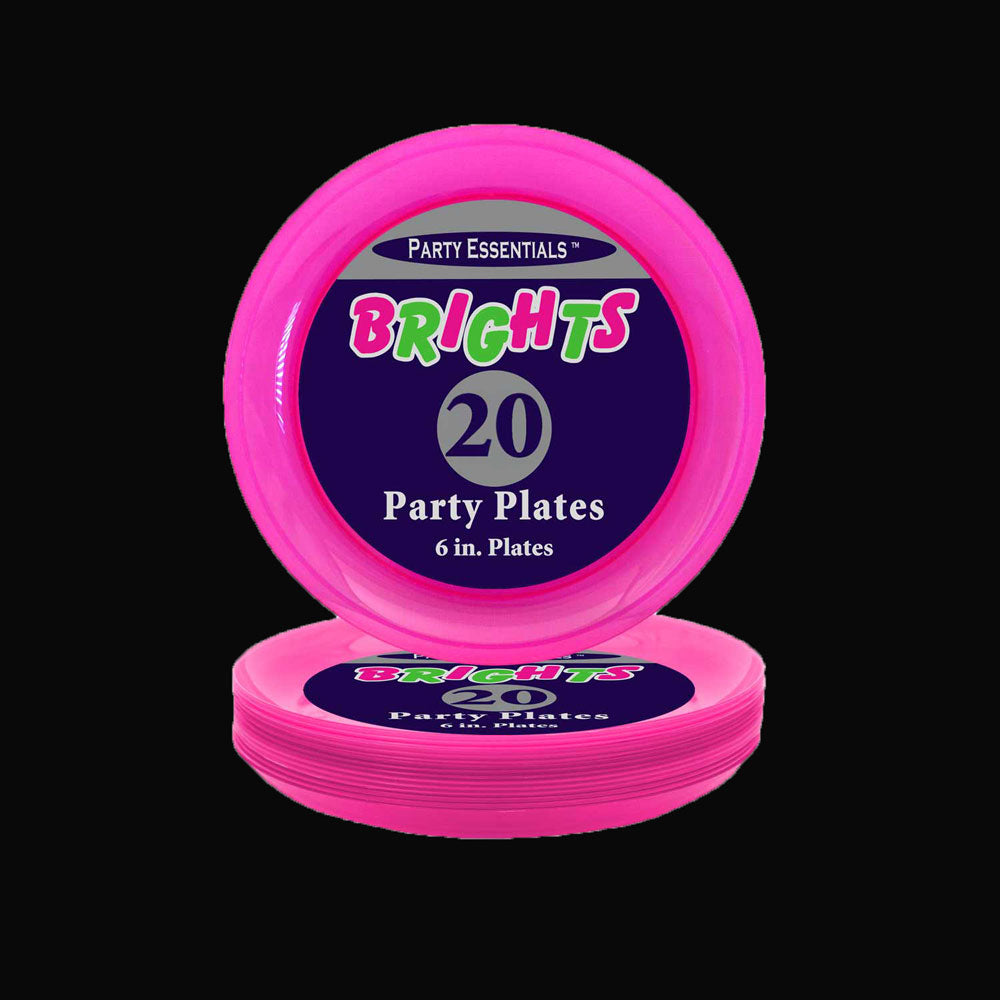 6 inch Neon Pink UV Blacklight Reactive Glow Party Plates- 20 Count