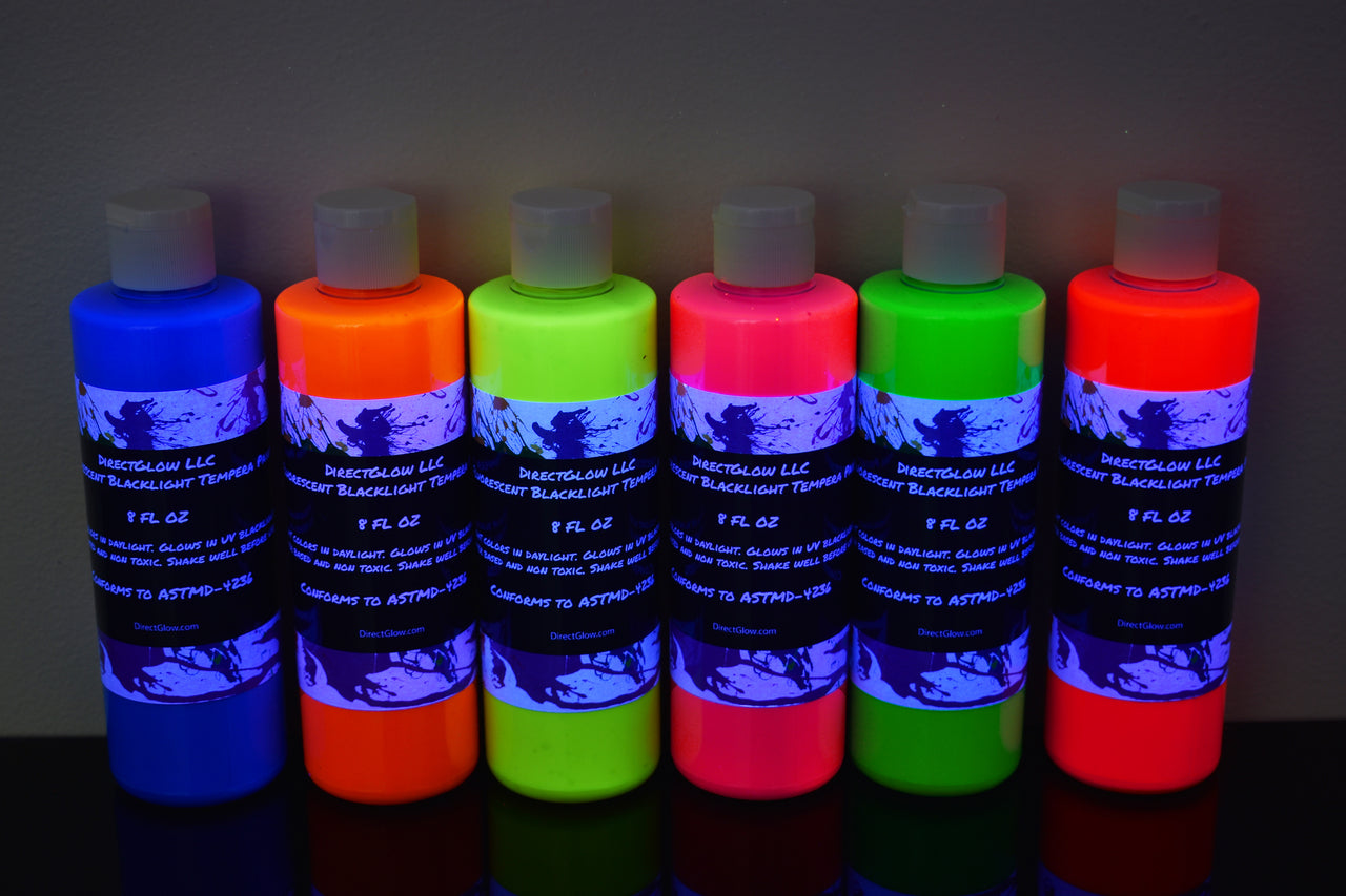 Blacklight Reactive Fluorescent Tempera Glow Party Paint 6 Pack 8